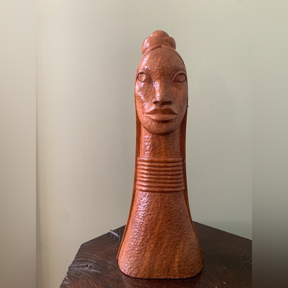 Vintage Hand Carved Solid Wood Woman Bust Statue  Heavy Handmade Philippines